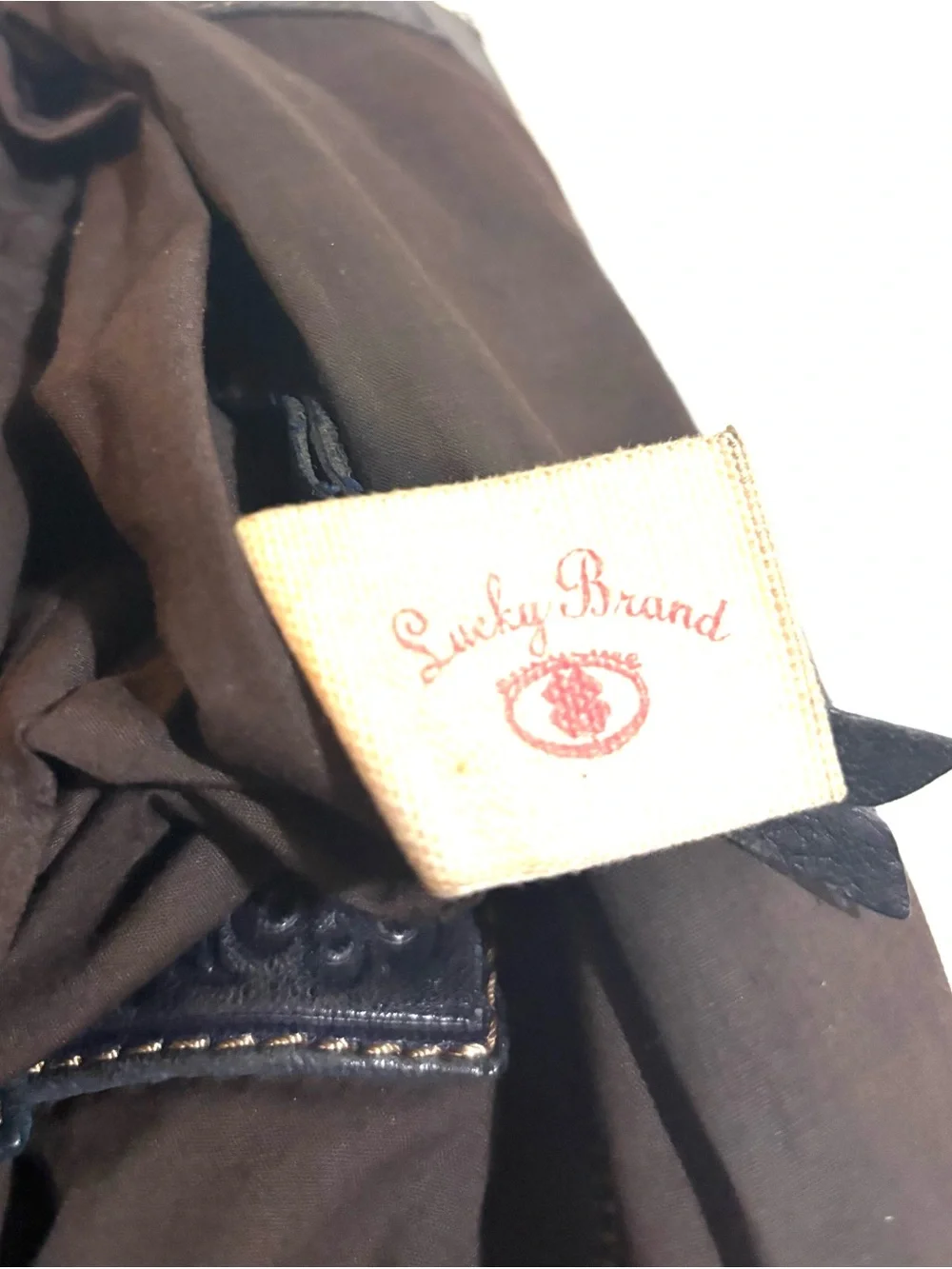 Lucky Brand distressed color blocking Dark Brown gray Leather crossbody bag